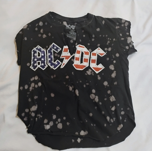 AC/DC Tops - AC/DC Black Bleached Short Sleeve Tee with Stars & Stripes Logo